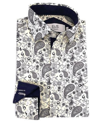 Elie Balleh Big Boys White Paisley Slim Fit Shirt