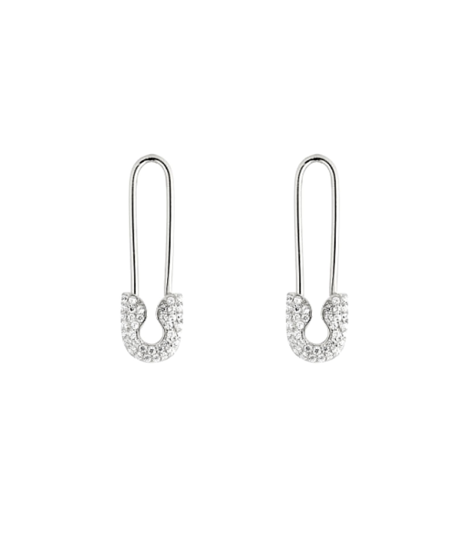 Серьги-булавки Spero London Pave Safety Pin из стерлингового серебра с камнями