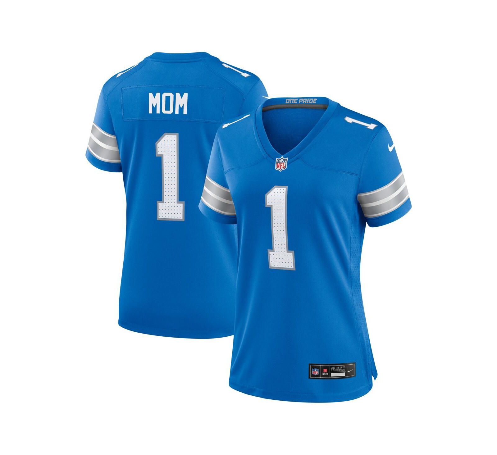 Мужская игровая джерси Nike с номером 1 Mom Blue Detroit Lions