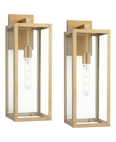 John Timberland Rectangular Frame 20 1/4" Clear Glass for Post Exterior Barn Titan Set of 2 Modern Outdoor Wall Light Fixtures