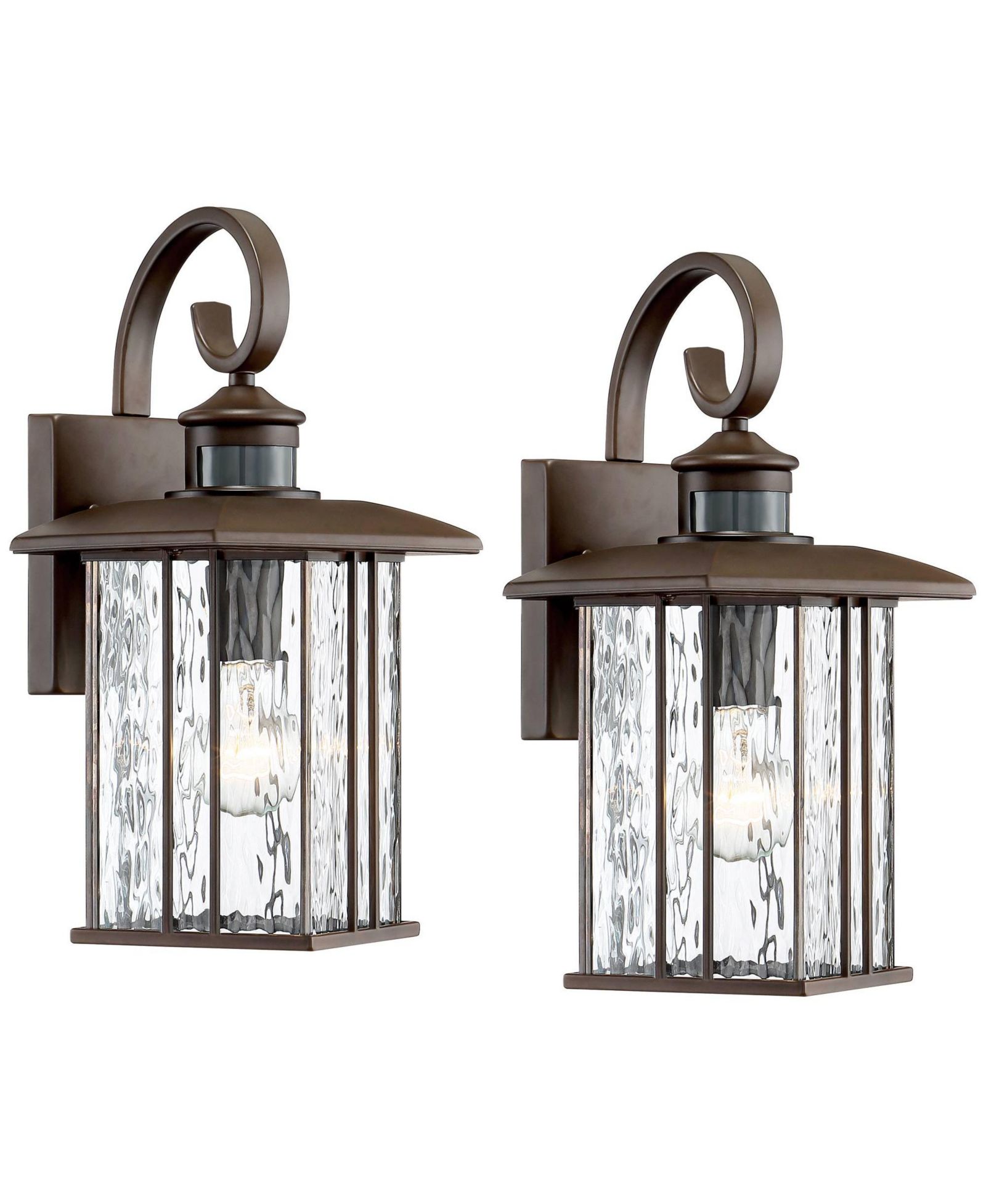 John Timberland Deaver Modern Outdoor Wall Light Fixtures Set of 2 Bronze Motion Sensor Dusk to Dawn 15 1/4" Water Glass for Exterior
