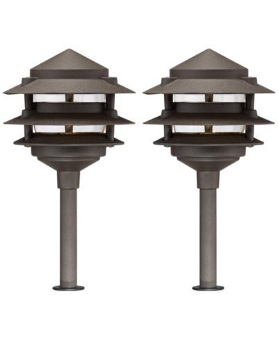 John Timberland Tiered Pagoda 11" High Set of 2 LED Bulb Modern Outdoor Landscape Path Lights