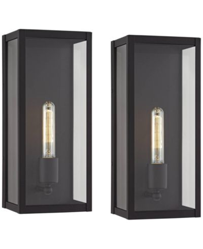 John Timberland Cornell Modern Outdoor Wall Light Fixtures Set of 2 Sand Black 16" Clear Glass Panels for Post Exterior Barn Deck House