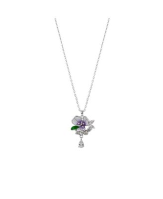 Spero London Pansy Violet Floral Necklace in Sterling