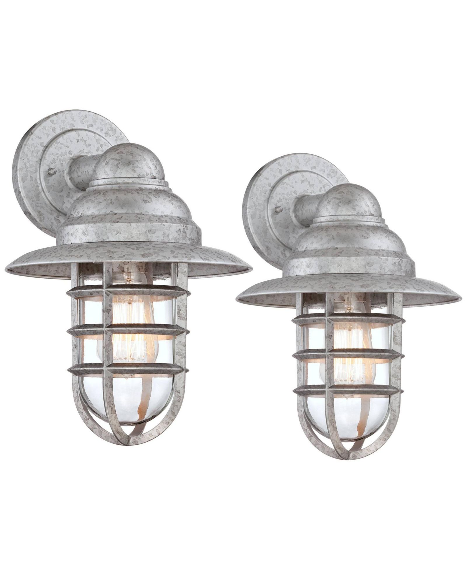 John Timberland Marlowe 13 1/4" High Farmhouse Rustic Hooded Cage Outdoor Wall Light Fixture Mount Porch House Set of 2 Galvanized