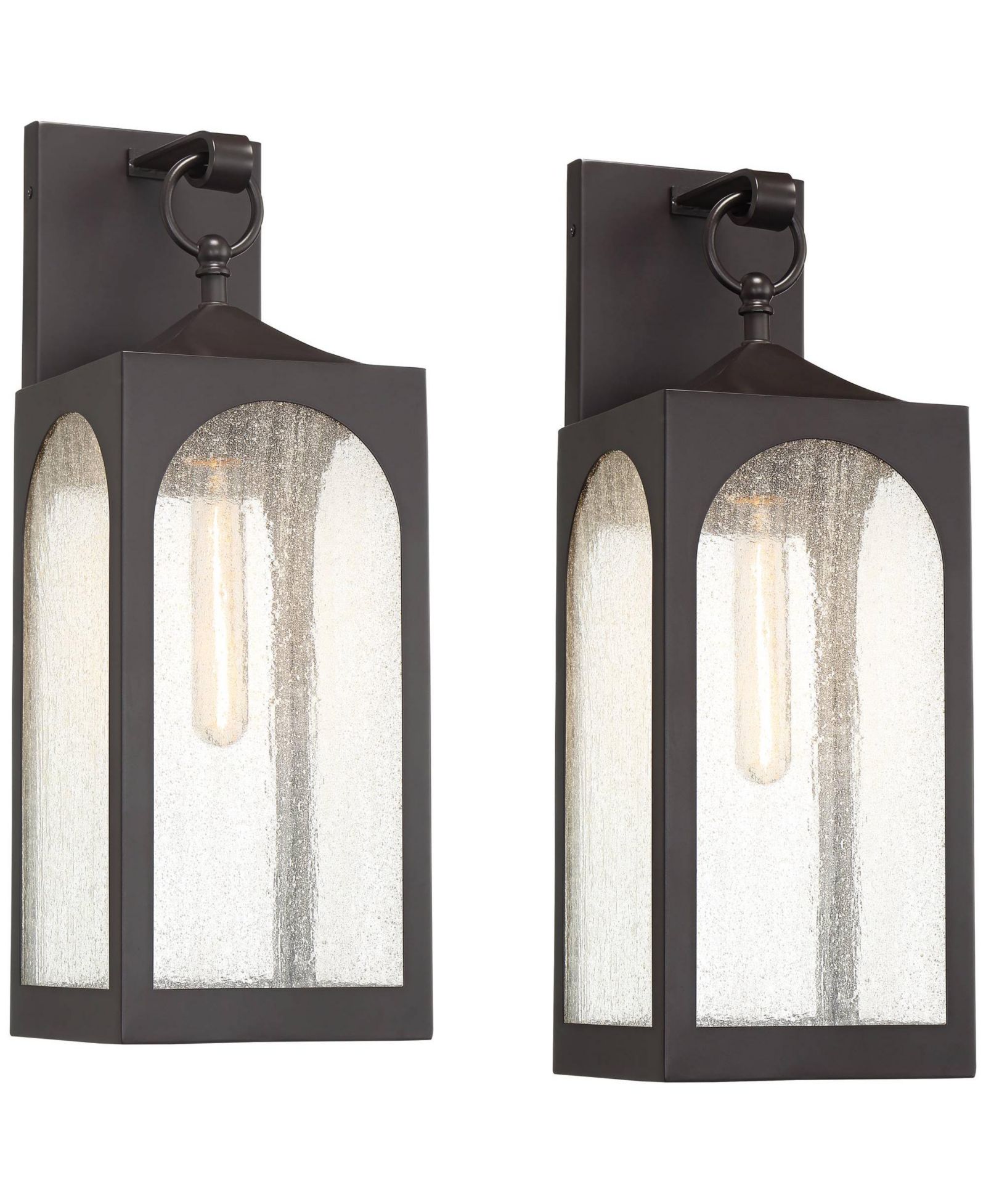 Набор уличных настенных светильников Possini Euro Design Tyne Modern Outdoor Wall Light Fixtures Set of 2 Bronze Metal 20 1/2" Seedy Glass