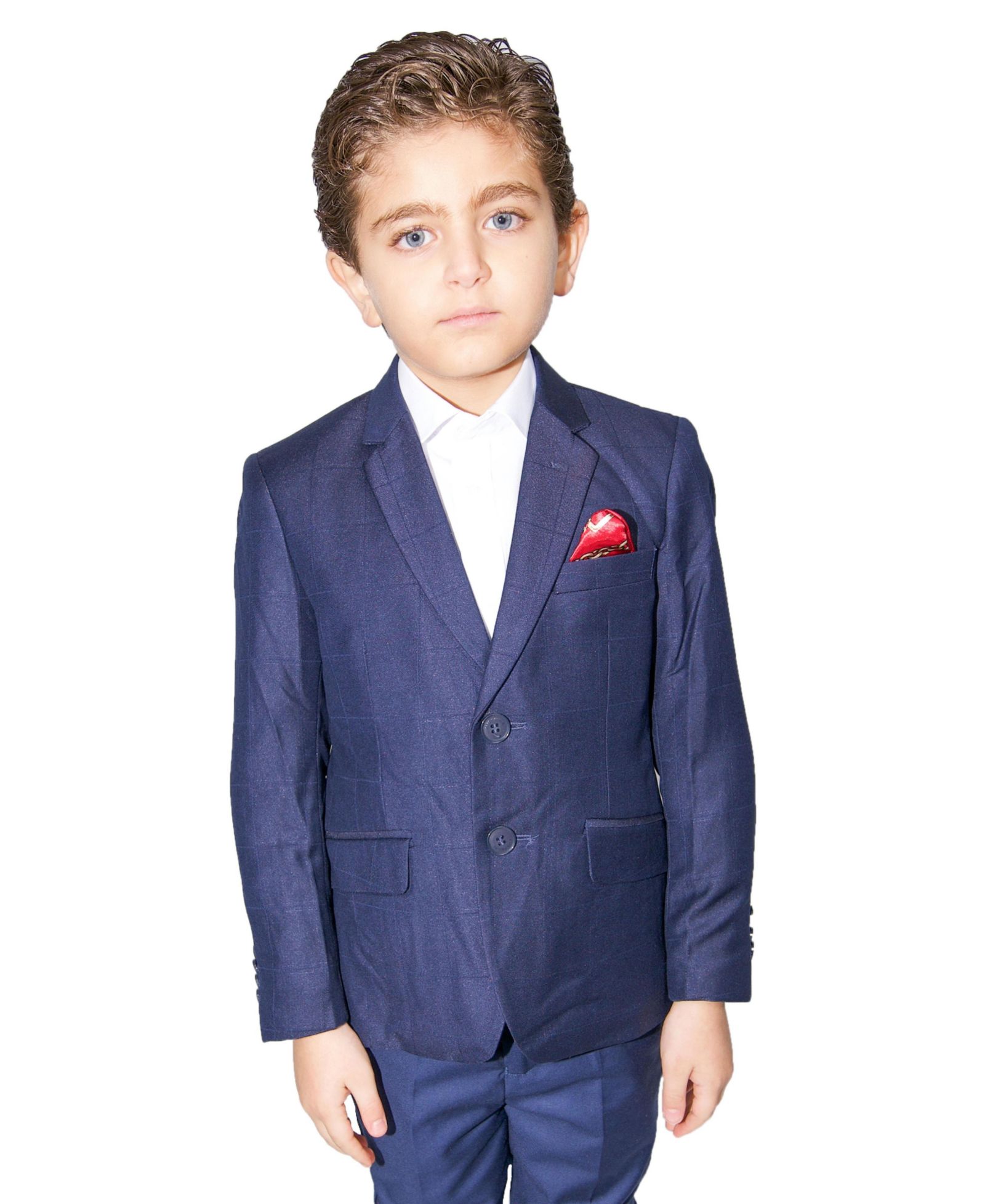 Elie Balleh Boys Navy Slim Fit Windowpane Jacket