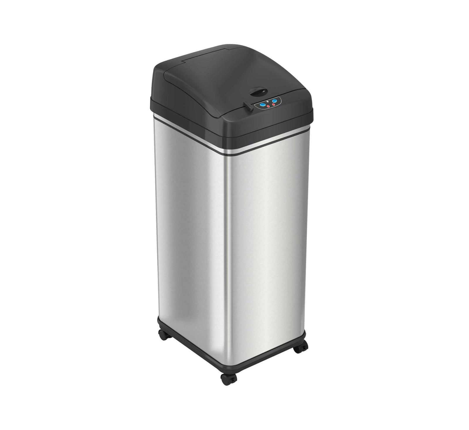 iTouchless 50 Liter / 13 Gallon Stainless Steel Sensor Kitchen Trash Can with Wheels and AbsorbX Odor Filter