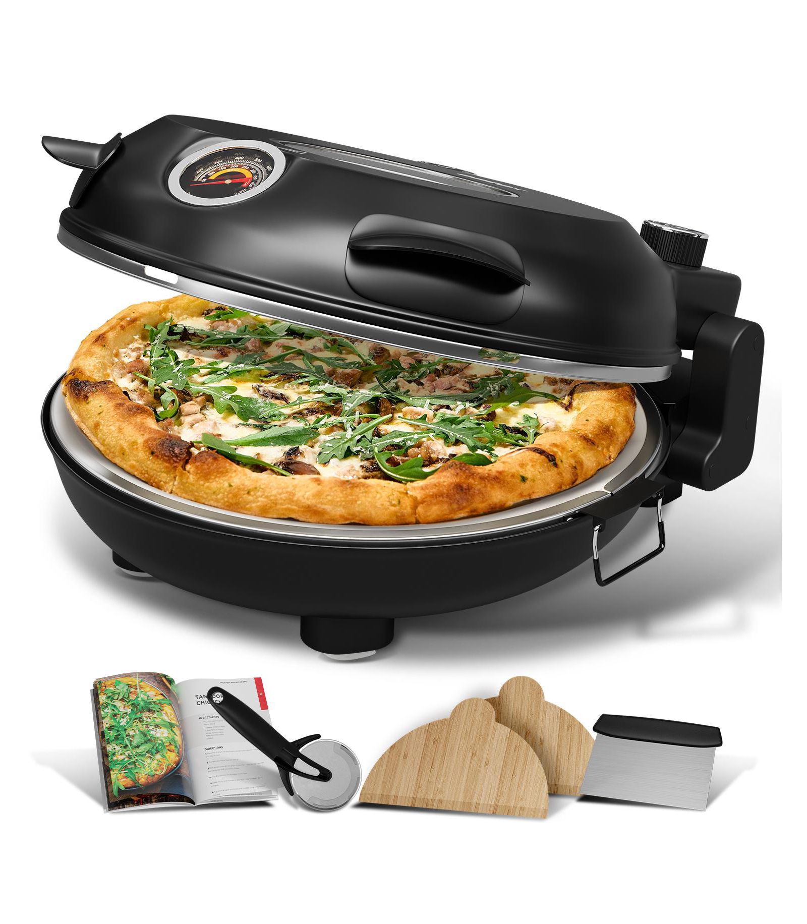 JoyTable 12 Inch Countertop Electric Indoor Stone Pizza Oven - Heats up to 790degree(s)F for Crispy Crust