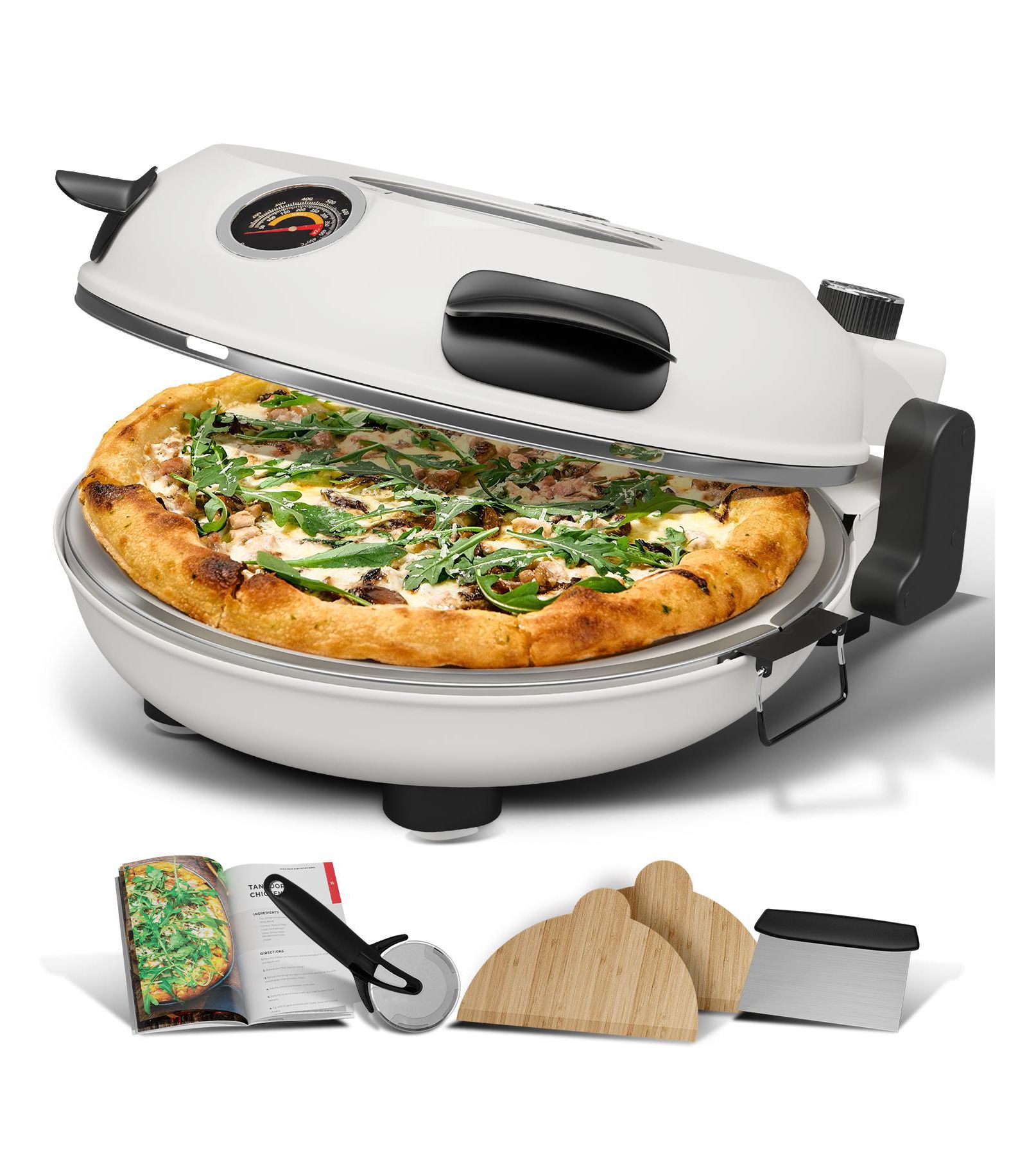 JoyTable 12 Inch Countertop Electric Indoor Stone Pizza Oven - Heats up to 790degree(s)F for Crispy Crust