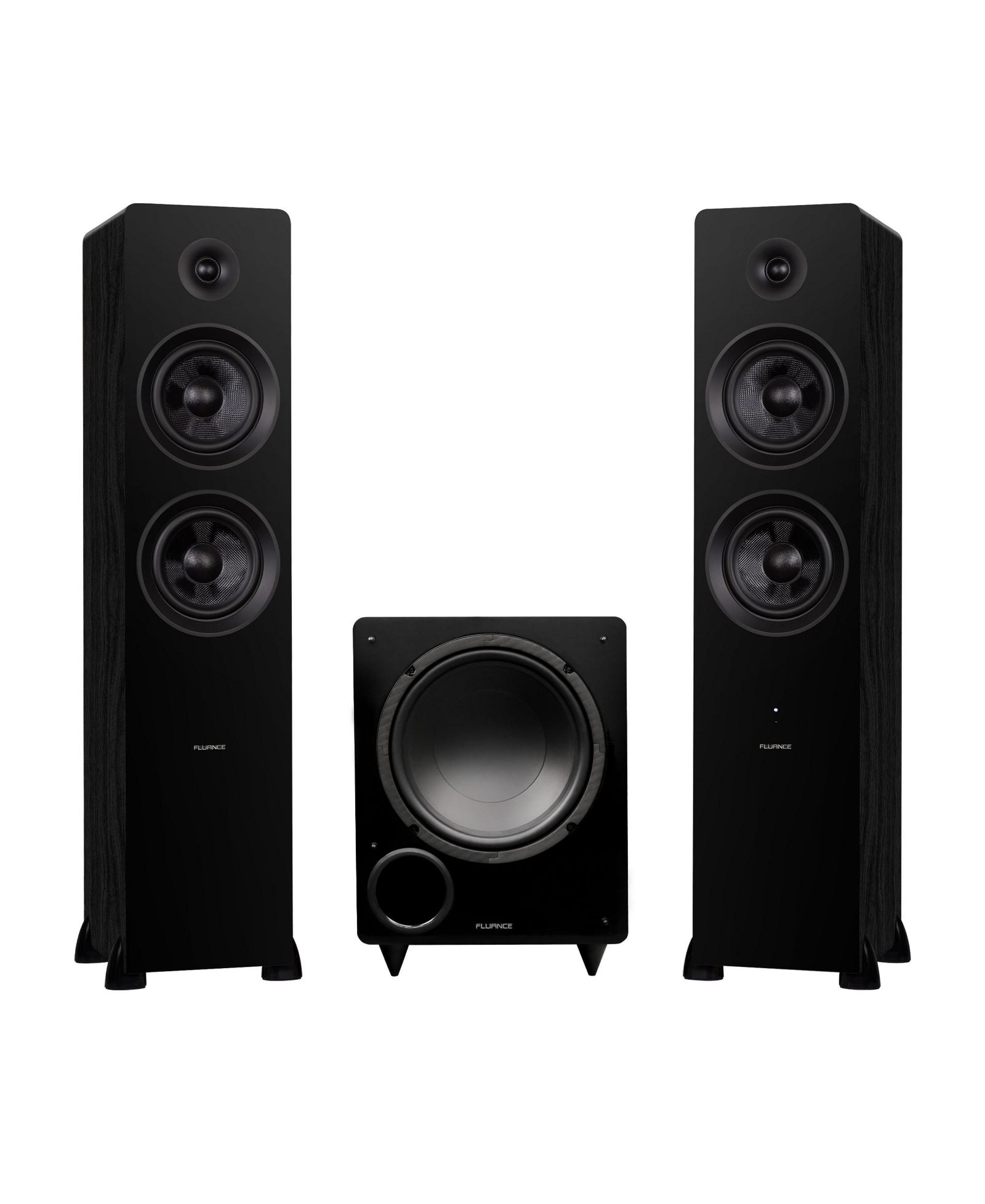 Fluance Ai81 Powered Floorstanding Speakers (Walnut), DB10 10" Powered Subwoofer (Walnut), 15ft RCA Subwoofer Cable