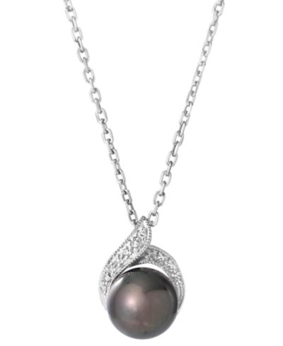 Подвеска-ожерелье Macy's Tahitian Pearl 8mm и Diamond 1/10 ct. t.w. в Sterling Silver