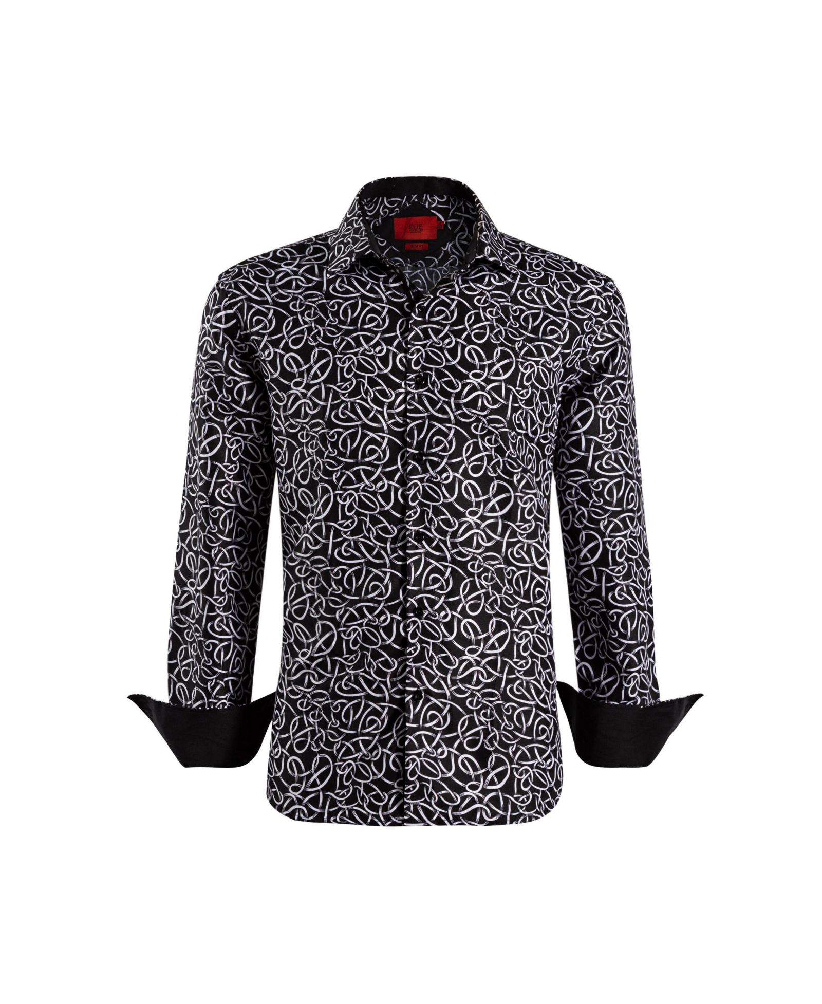 Мужская рубашка Elie Balleh Black Slim Fit с принтом завитков