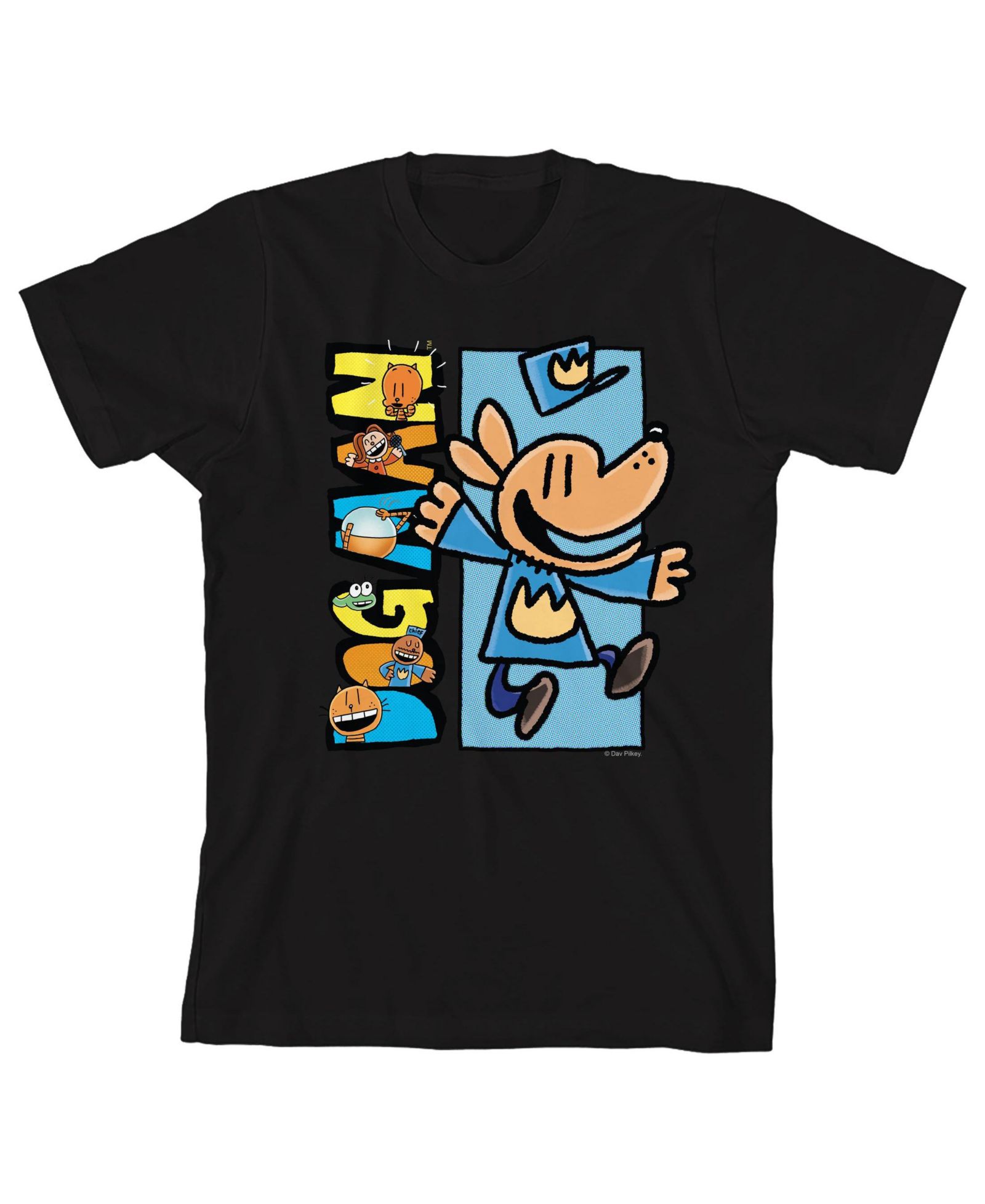 Dog Man Characters Inside Logo Youth Black Crew Neck Short Sleeve T-shirt -XXL