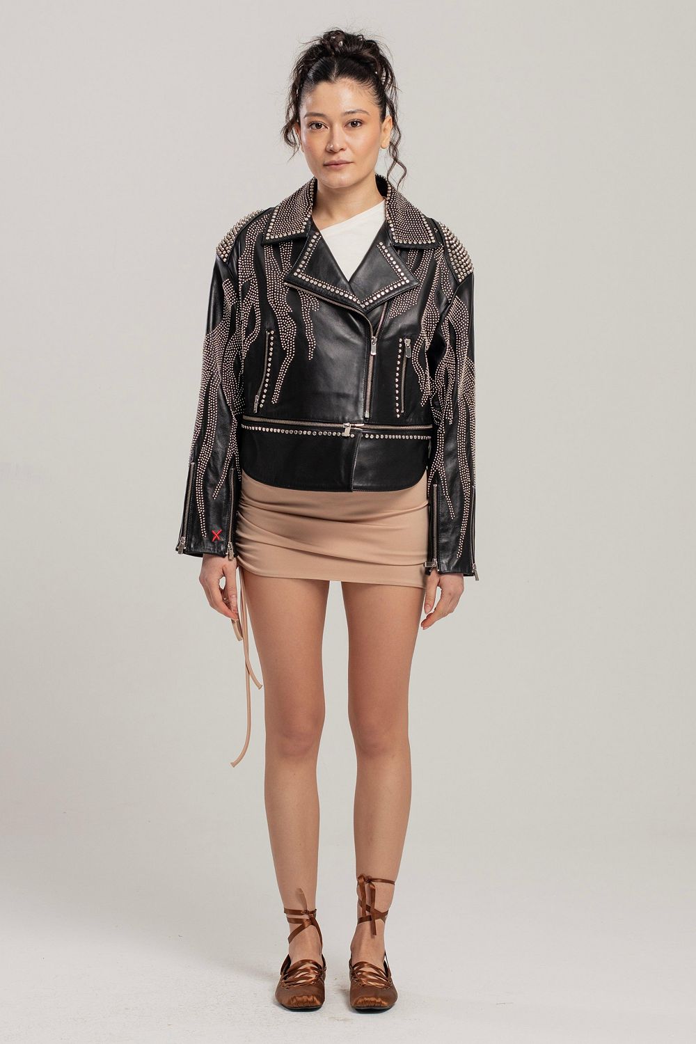 PCFG Women's Leather Jacket Stud Rocks Details