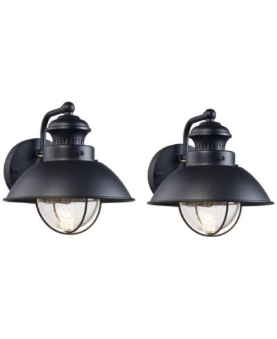 John Timberland Industrial Outdoor Wall Light Fixtures Set of 2 Black Metal LED 8" Seedy Glass for Exterior Barn Deck House Porch
