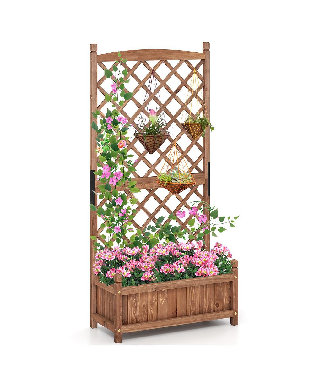 60 Inch Tall Raised Garden Bed with Diamond Lattice Trellis and Drainage Holes
