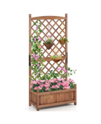 60 Inch Tall Raised Garden Bed with Diamond Lattice Trellis and Drainage Holes