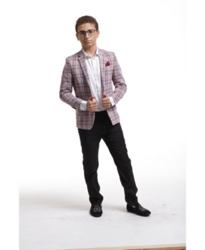 Elie Balleh Детский клетчатый жакет Slim Fit розового цвета