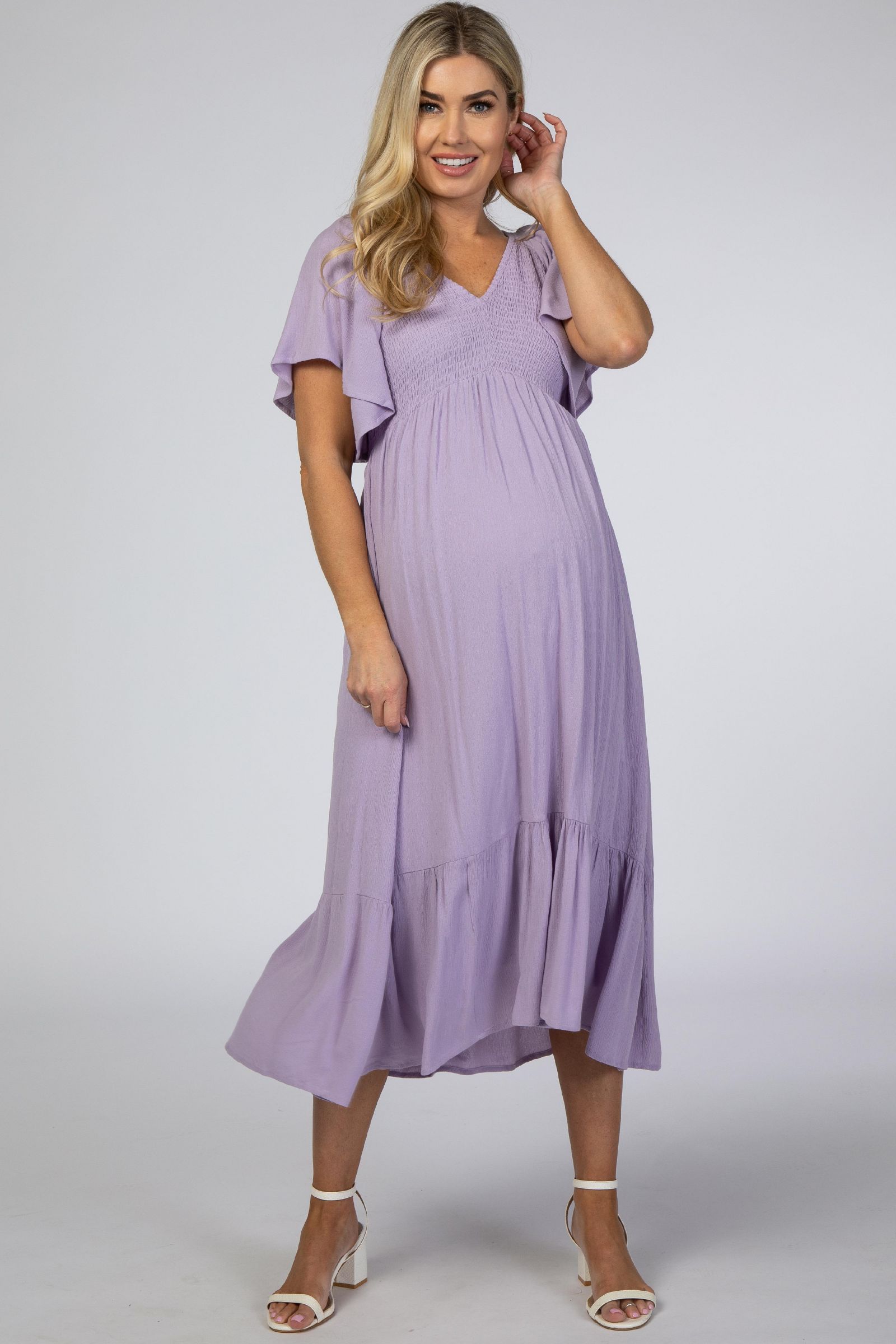 Pinkblush Women's Lavender Smocked Ruffle Dress