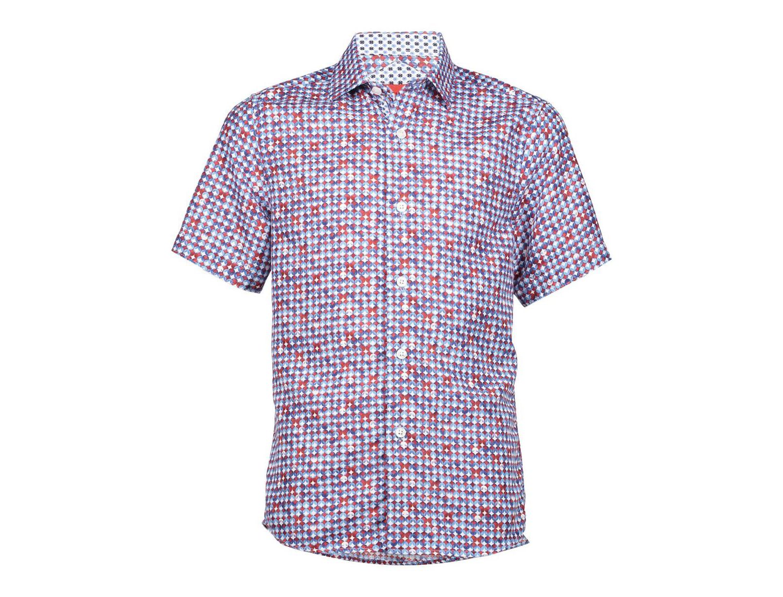 Мужская рубашка Elie Balleh Blue Short Sleeve Circle Diamond Multicolor Slim Fit