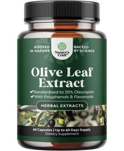 Olive Leaf Extract Capsules | High Strength Antioxidant Supplement | Pure Olive Leaf with 20% Oleuropein for Heart Health | 60ct