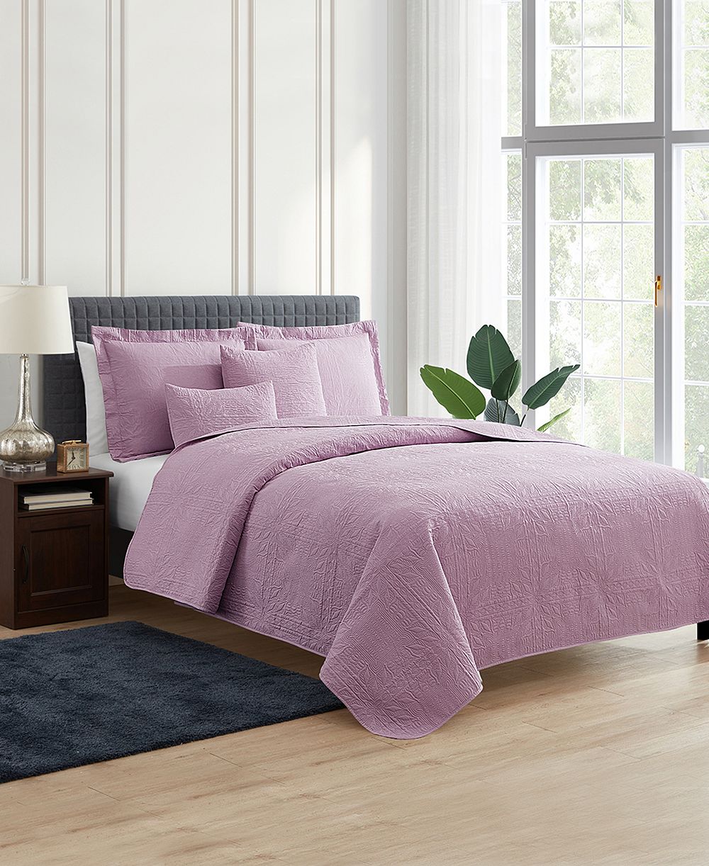 Nestl Grid Embossed 5-Piece Quilt Set, King/California King