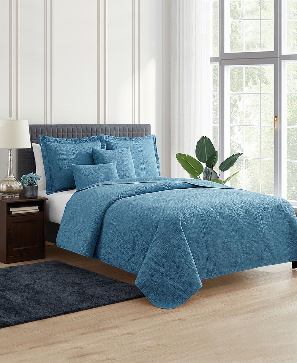 Nestl Grid Embossed 4-Piece Quilt Set, Twin/Twin XL