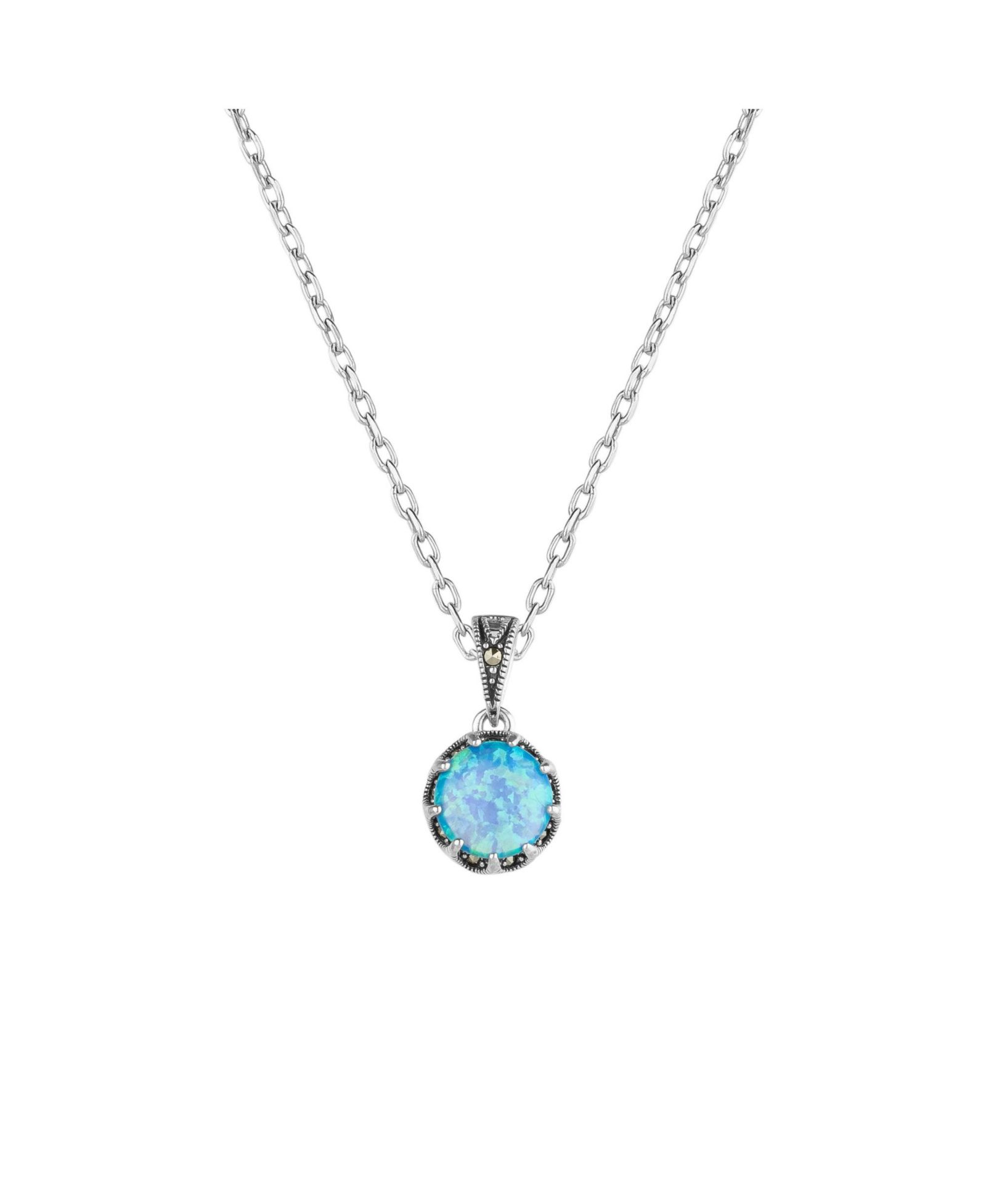 Spero London Round Opal High Quality Sterling Pendant Necklace