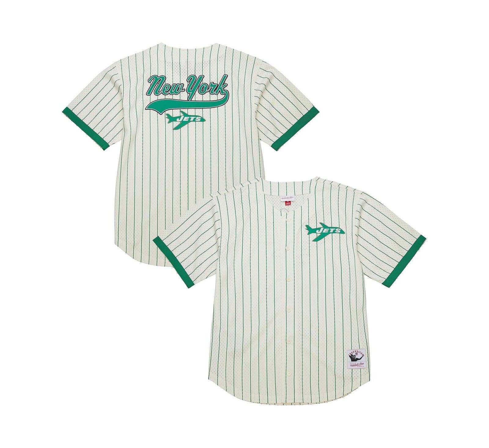 Mitchell & Ness Men's Cream New York Jets Vintage Logo Final Seconds Full-Button Mesh T-Shirt
