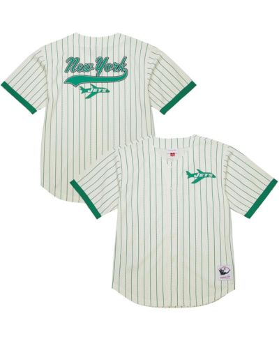 Мужская сетчатая футболка Mitchell & Ness Cream New York Jets с винтажным логотипом на пуговицах