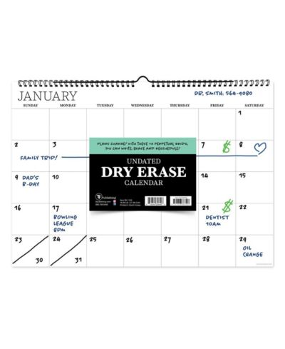 Undated 17" x 12" Dry Erase Medium Wire-o Hanging Horizontal Wall Calendar