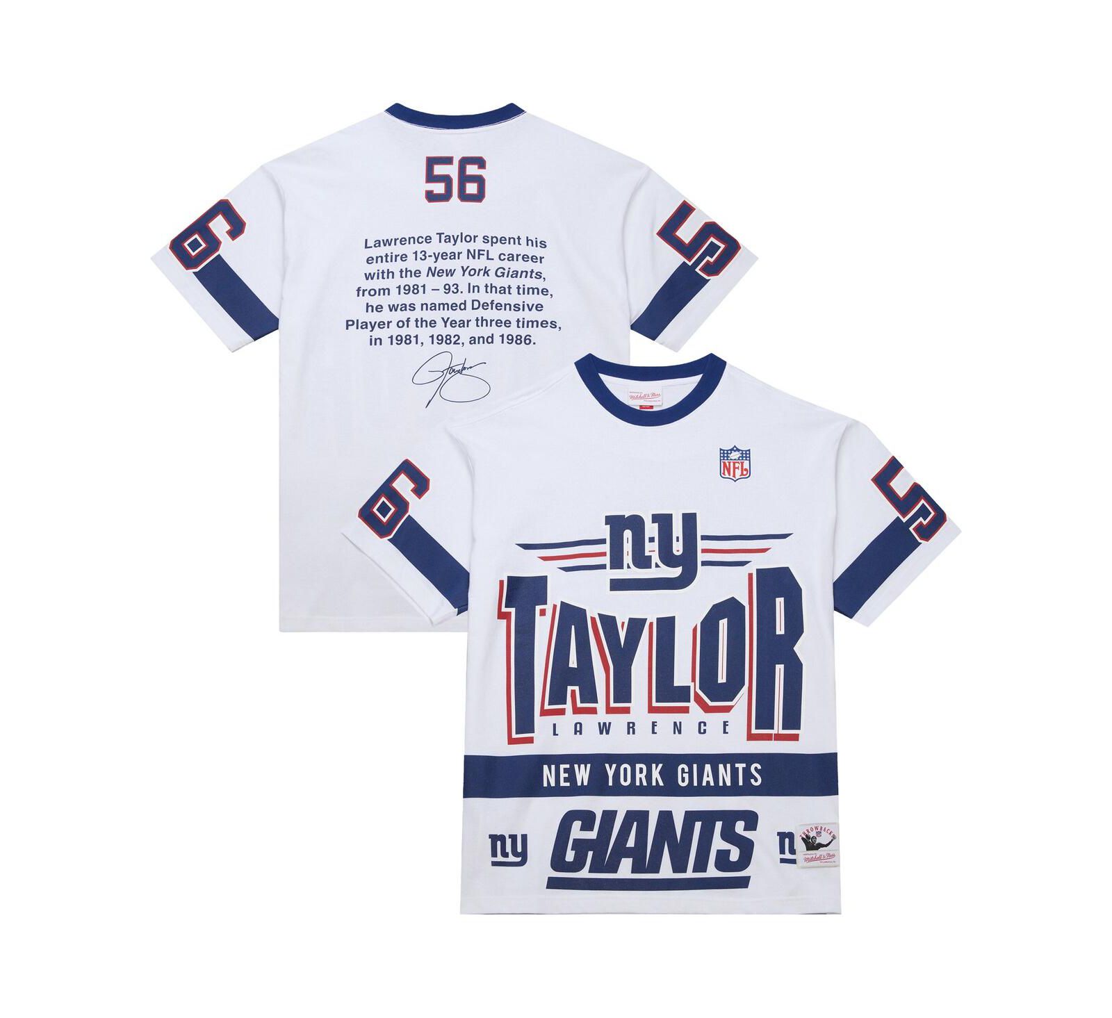 Mitchell & Ness Men's Lawrence Taylor White New York Giants Name & Number Team Origins Vintage Logo T-Shirt