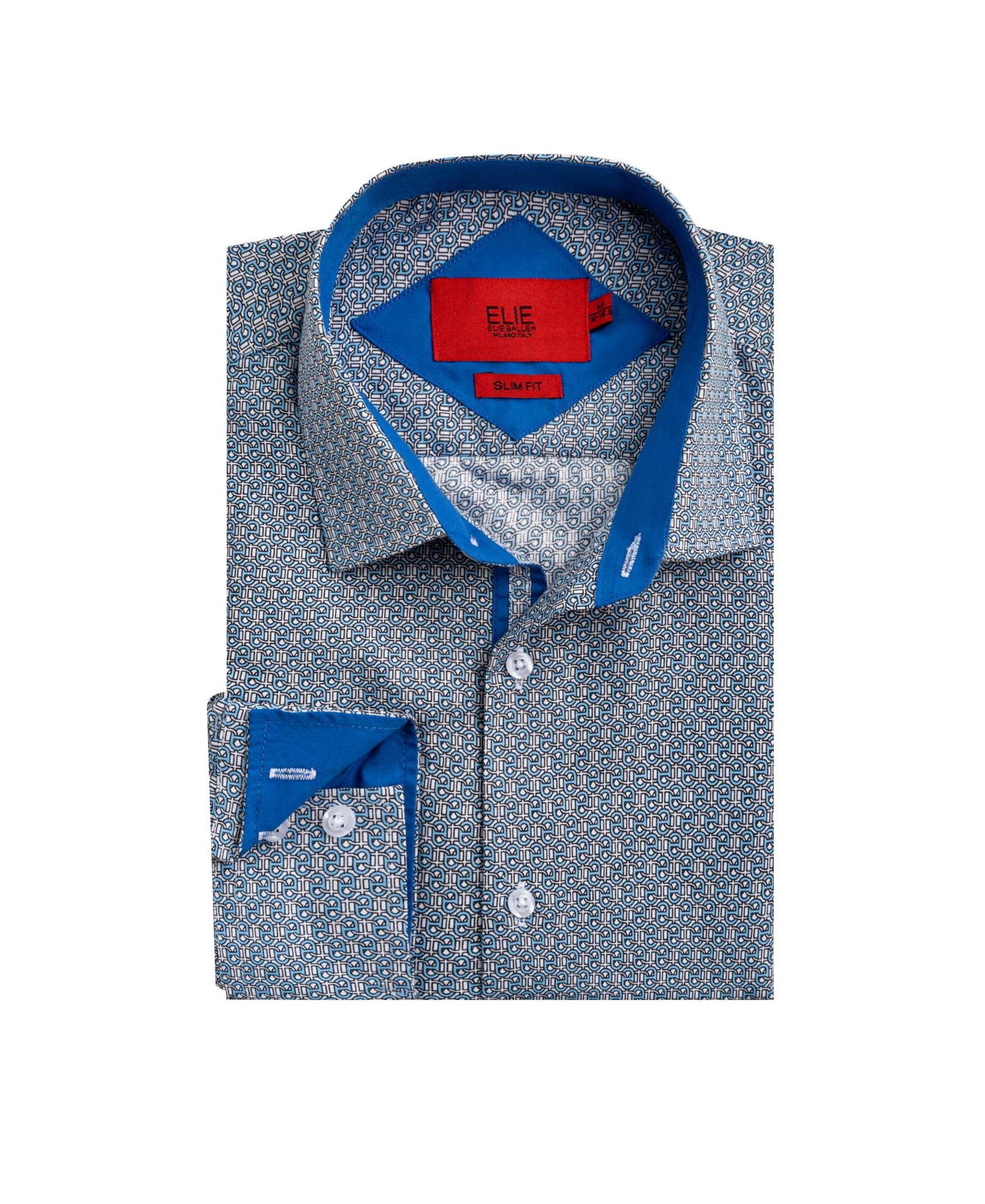 Elie Balleh мужская рубашка с геометрическим принтом Slim Fit White