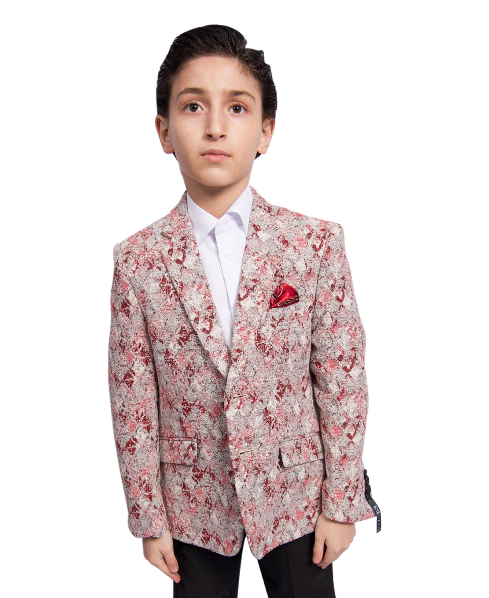 Elie Balleh Boys Red Slim Fit Faded Argyle Jacket
