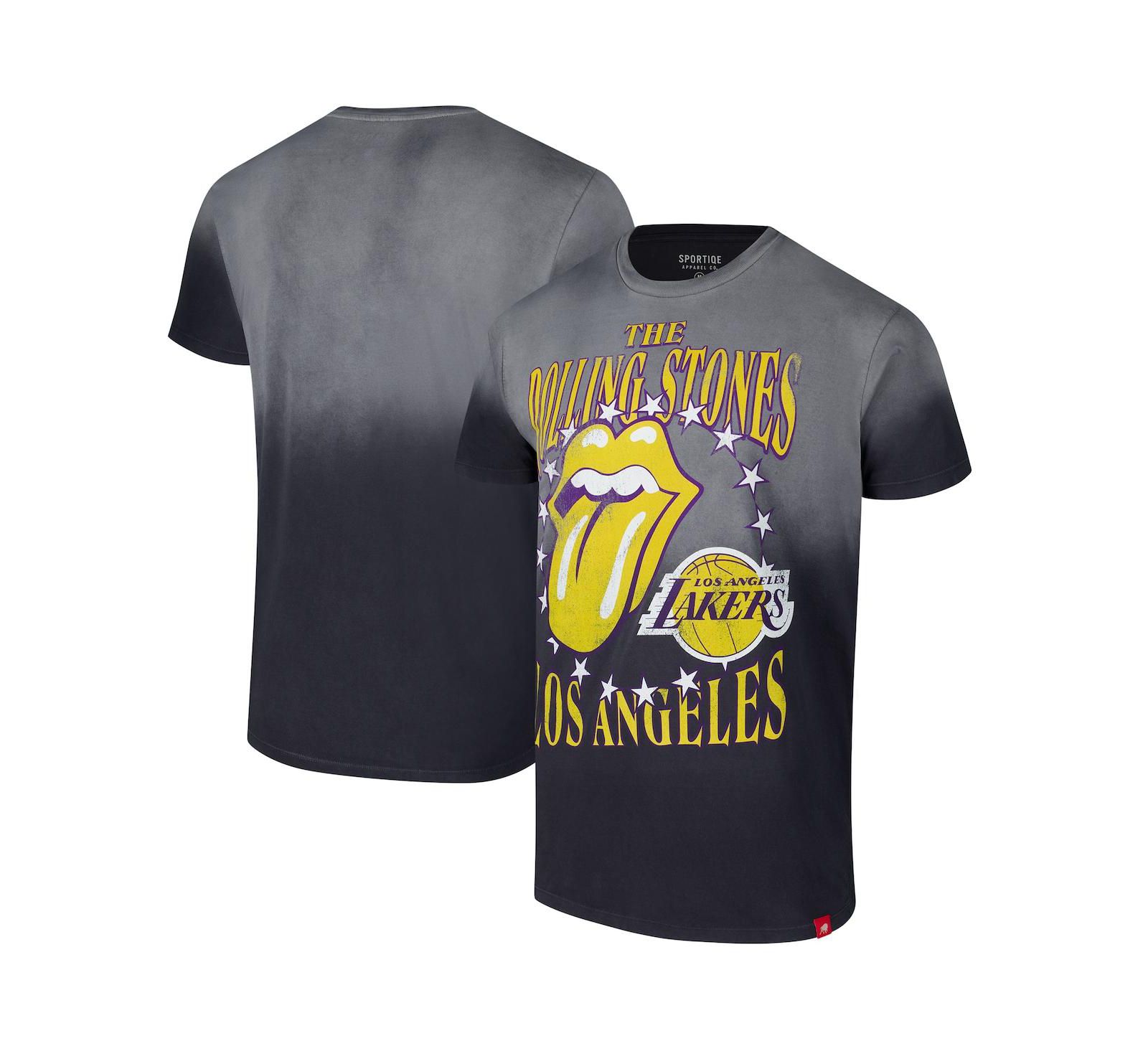 Sportiqe Men's and Women's Gray Rolling Stones x Los Angeles Lakers Bingham Collab T-Shirt