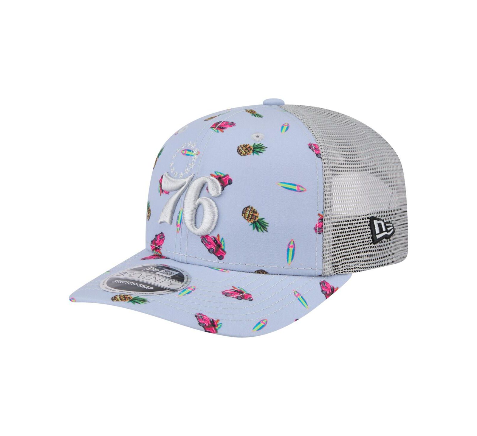 New Era Men's Light Blue/Gray Philadelphia 76ers Adventure Aloha Pattern 9SEVENTY Stretch-Snap Hat
