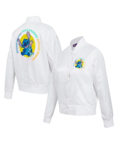Freeze Max Women's White Lilo and Stitch Scrump Stitch Full-Snap Satin Jacket