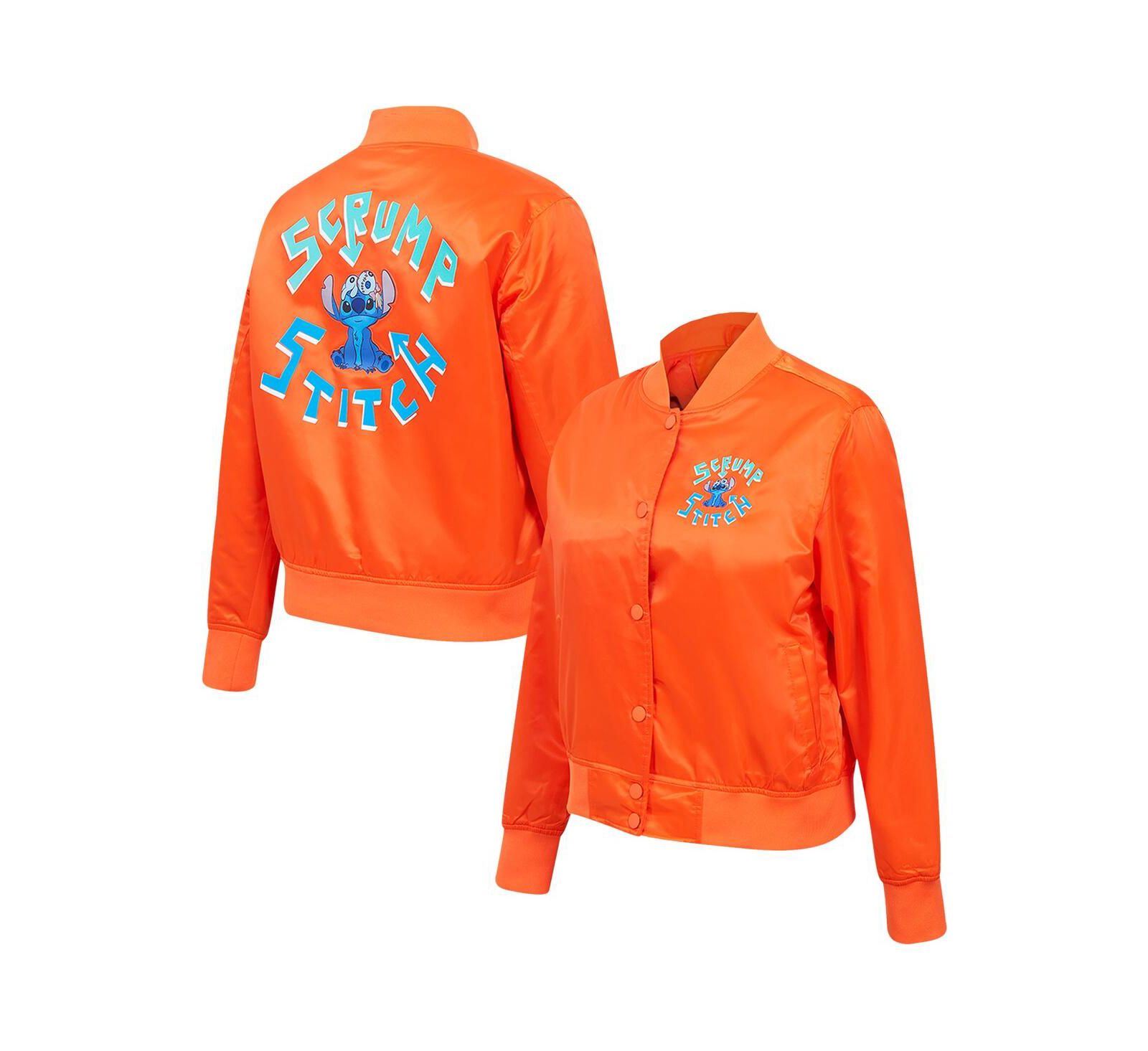 Freeze Max Women's Orange Lilo and Stitch Scrump Stitch Full-Snap Satin Jacket