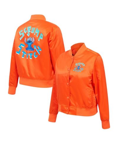 Freeze Max Women's Orange Lilo and Stitch Scrump Stitch Full-Snap Satin Jacket
