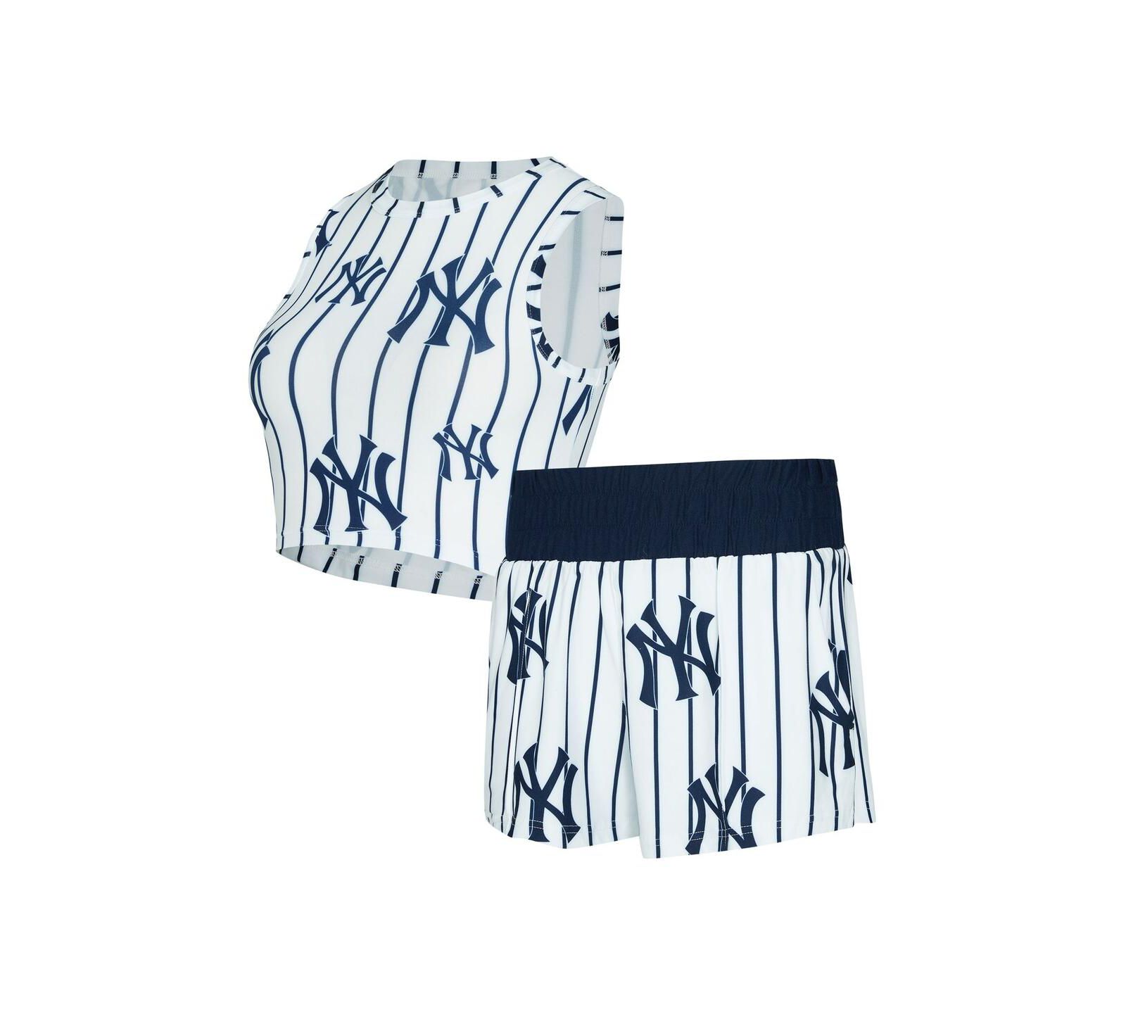 Concepts Sport Women's 2-Piece White New York Yankees Pinstripe Record Tank and Shorts Set