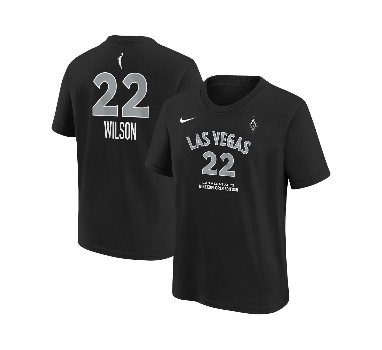 Nike Big Boys and Girls A'ja Wilson Black Las Vegas Aces Explorer Edition Name & Number T-Shirt