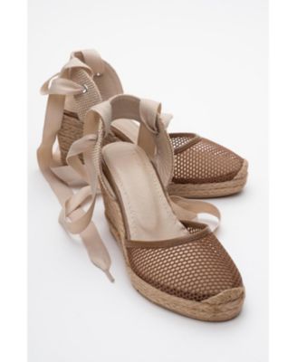 Lions Mesh Leather Wedge Espadrilles Sandal (Women)