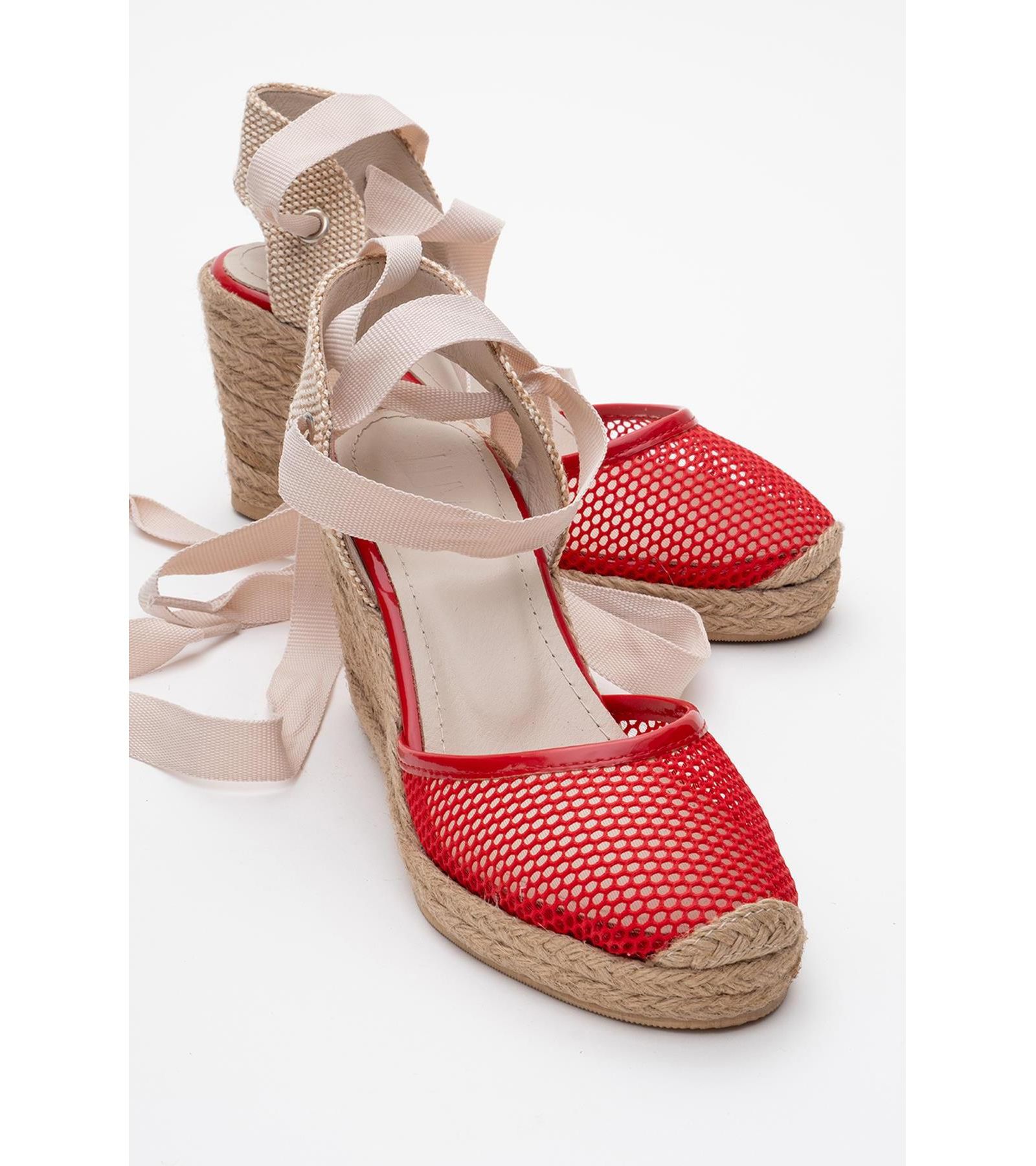 Lions Mesh Leather Wedge Espadrilles Sandal (Women)