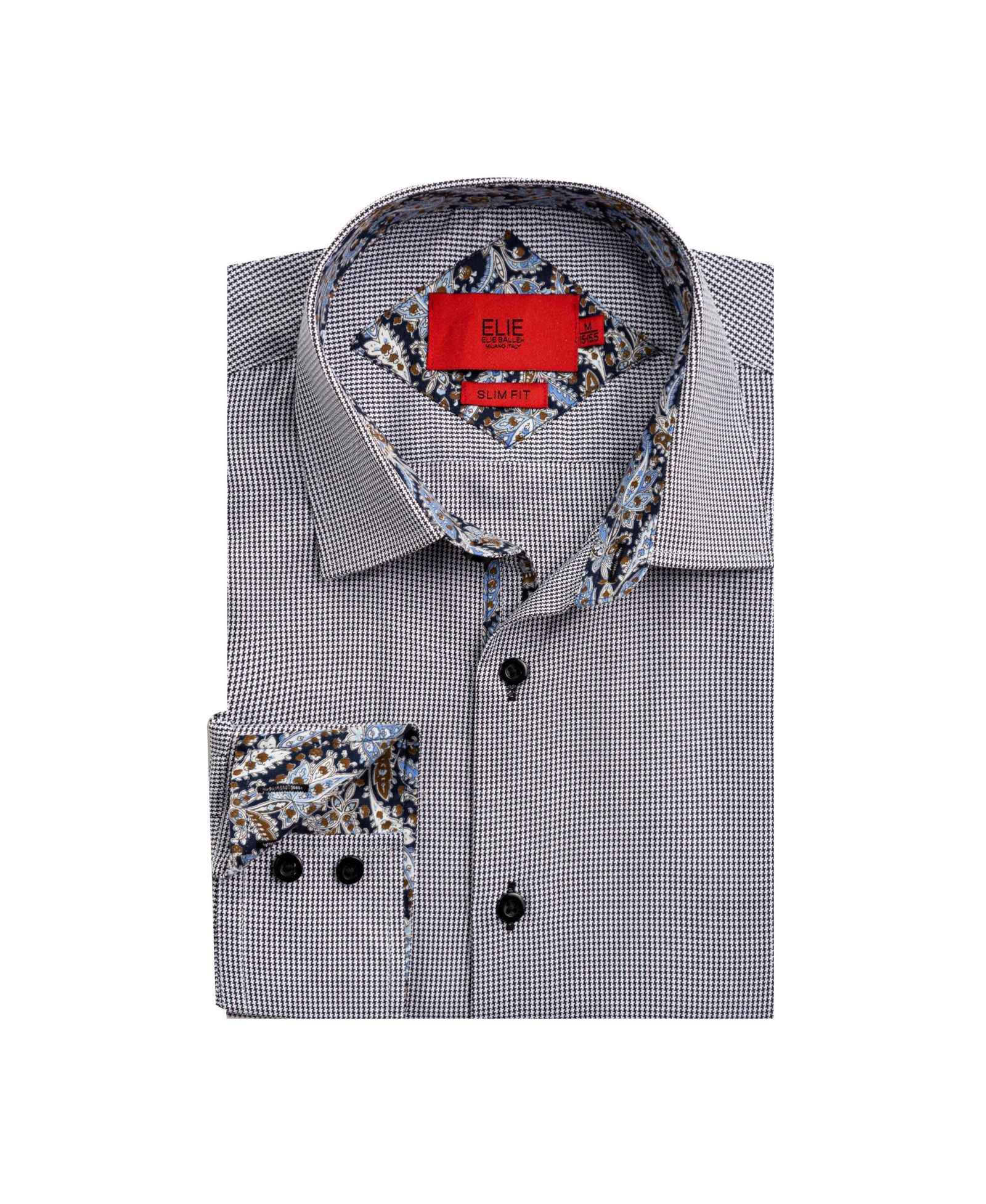 Мужская рубашка Elie Balleh Big Boys Black Slim Fit Houndstooth с пуговицами