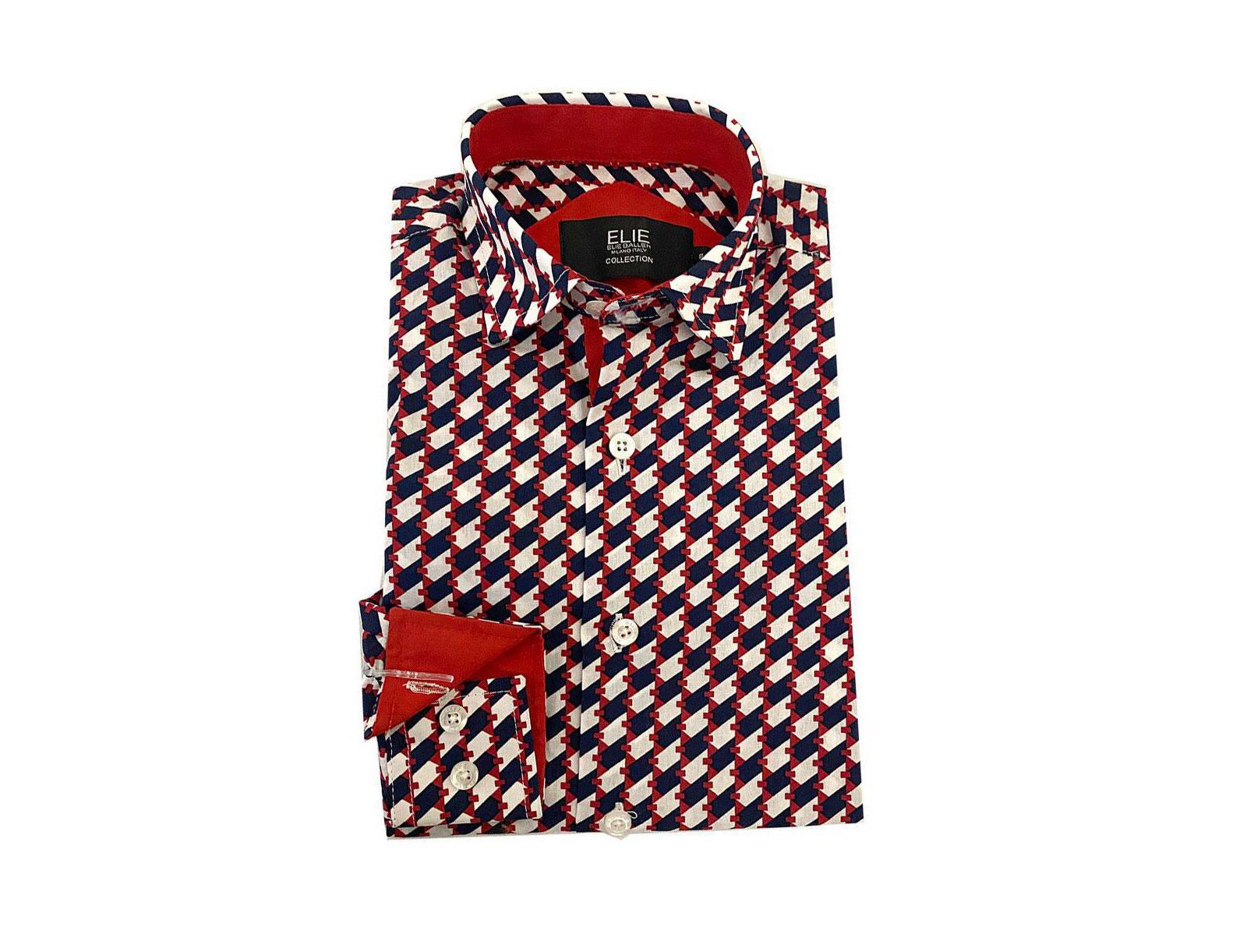 Рубашка Elie Balleh Big Boys Red Geometric Button-Down Slim Fit Short Sleeve