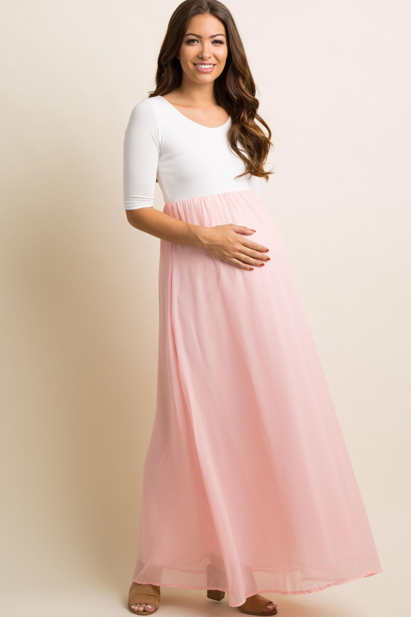 Pinkblush Women's Light Pink Chiffon Colorblock Maxi Dress