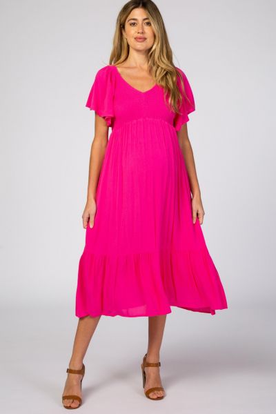 Pinkblush Women's Fuchsia Smocked Ruffle Dress