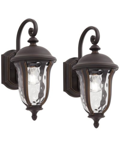 John Timberland Park Sienna Rustic Vintage Outdoor Wall Light Fixtures Set of 2 Bronze Metal 16 3/4" Clear Hammered Glass for Post Exterior