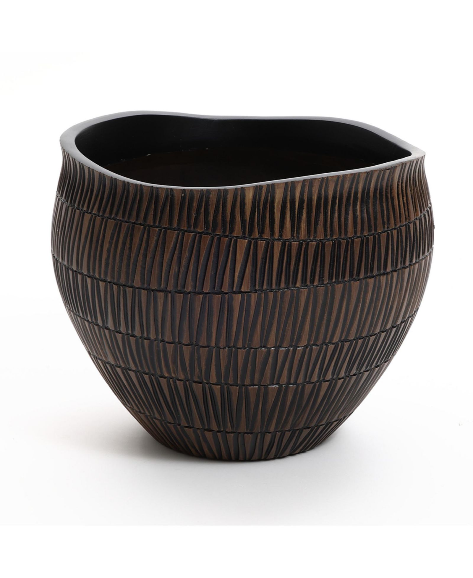 LuxenHome V-Pattern Polyresin Round Planter